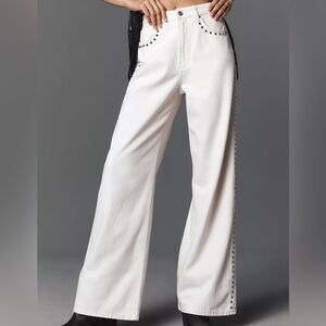 Reformation Cary High Rise Slouchy Wide Leg Jeans Studded